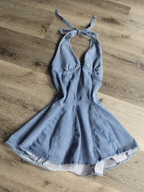 Blue Denim Halter Dress